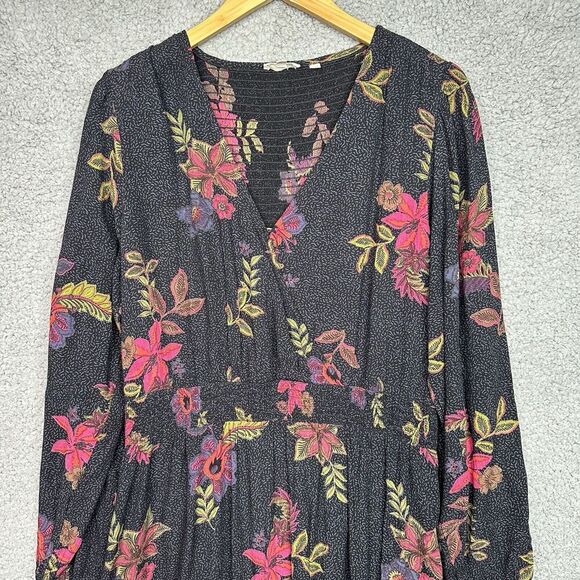 Fat‎ Face Bennie Floral Midi Dress Sz 10 Short Black Red Floral Smocked Boho - Picture 3 of 12